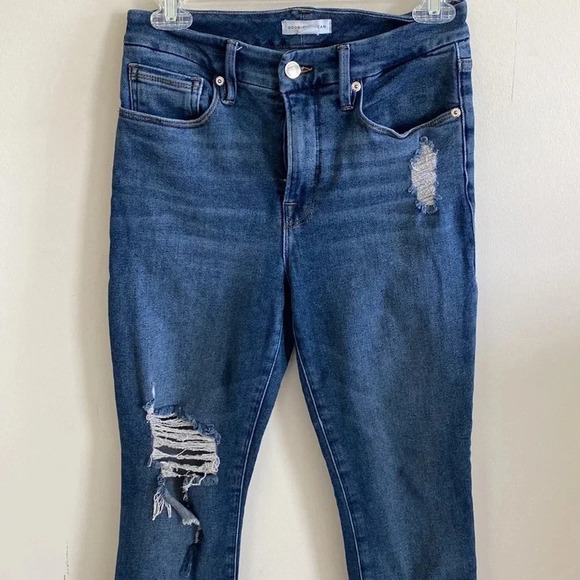 Good American good legs high rise stretch distressed raw hem ankle jeans 2/26 - Picture 3 of 8